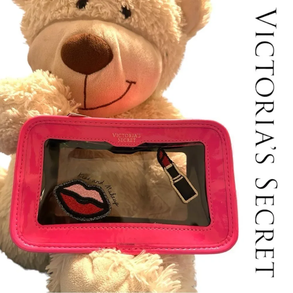 Victoria's Secret Cosmetic Case Clear Pink Patches Beauty Travel Makeup …